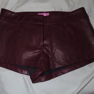 Edikted High Waist Burgundy Leather Shorts